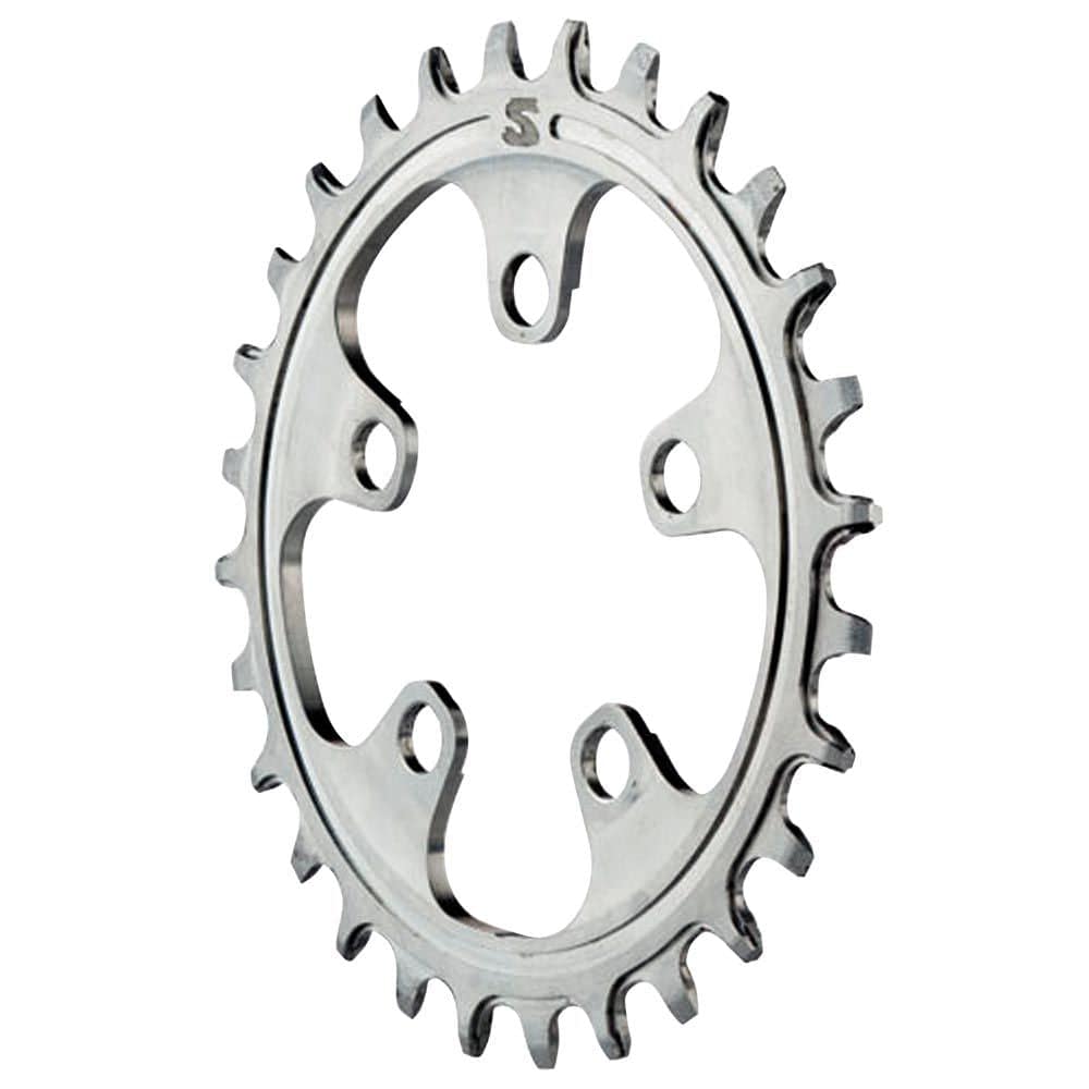 Surly X-Sync stainless steel chainring for 1x mountain bike drivetrain, showing teeth and mounting holes on a bike component