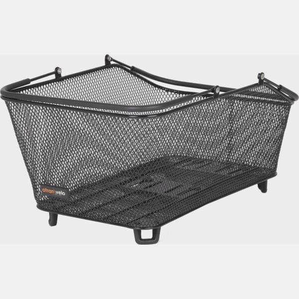 AtranVelo DAILY AVS 28L bike basket attached to a bicycle pannier rack, showcasing durable accessories for cycling.