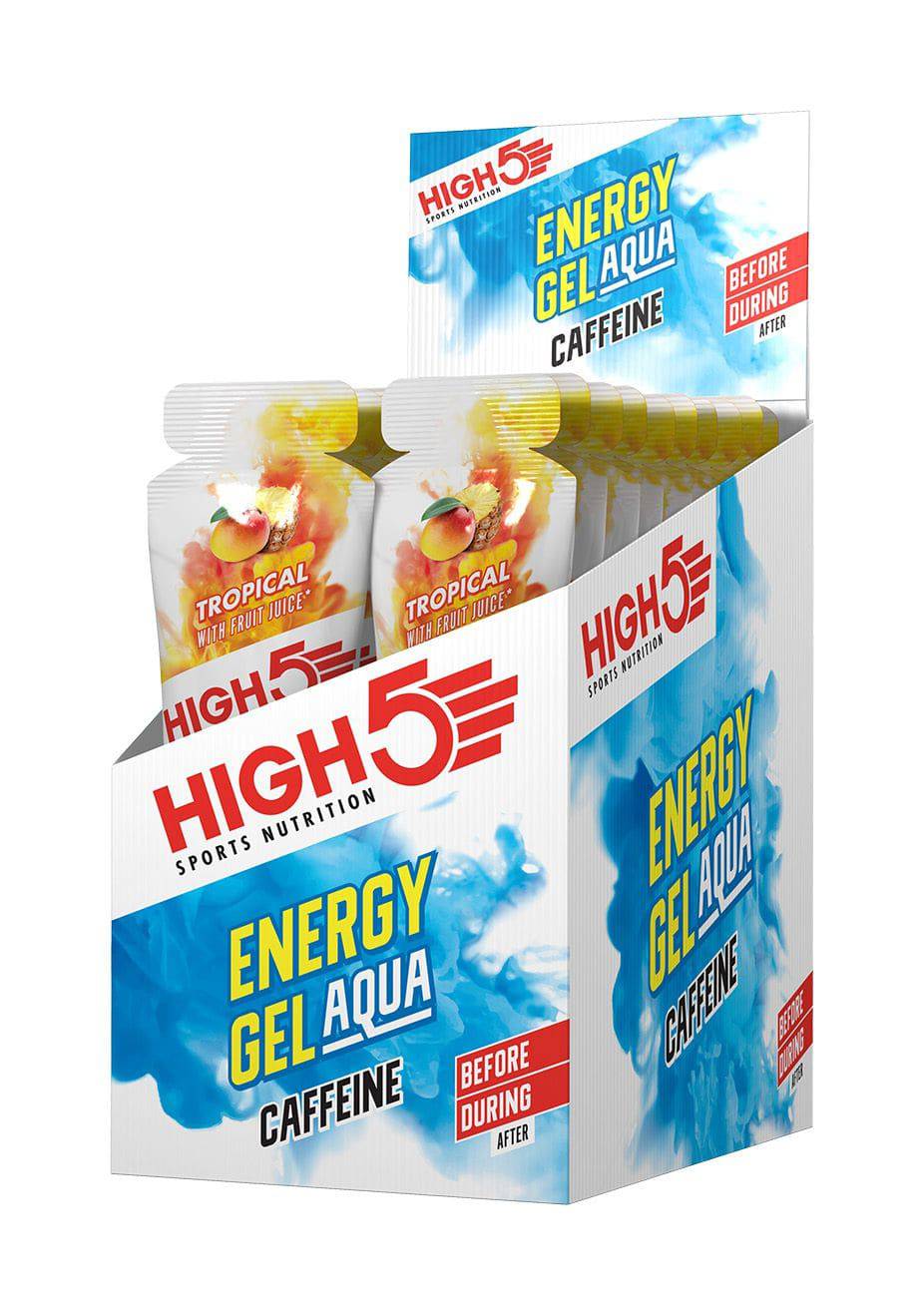 High5 Energy Gel Aqua Caffeine Hit sports gel with 100mg caffeine, designed for endurance, in a compact, portable package.