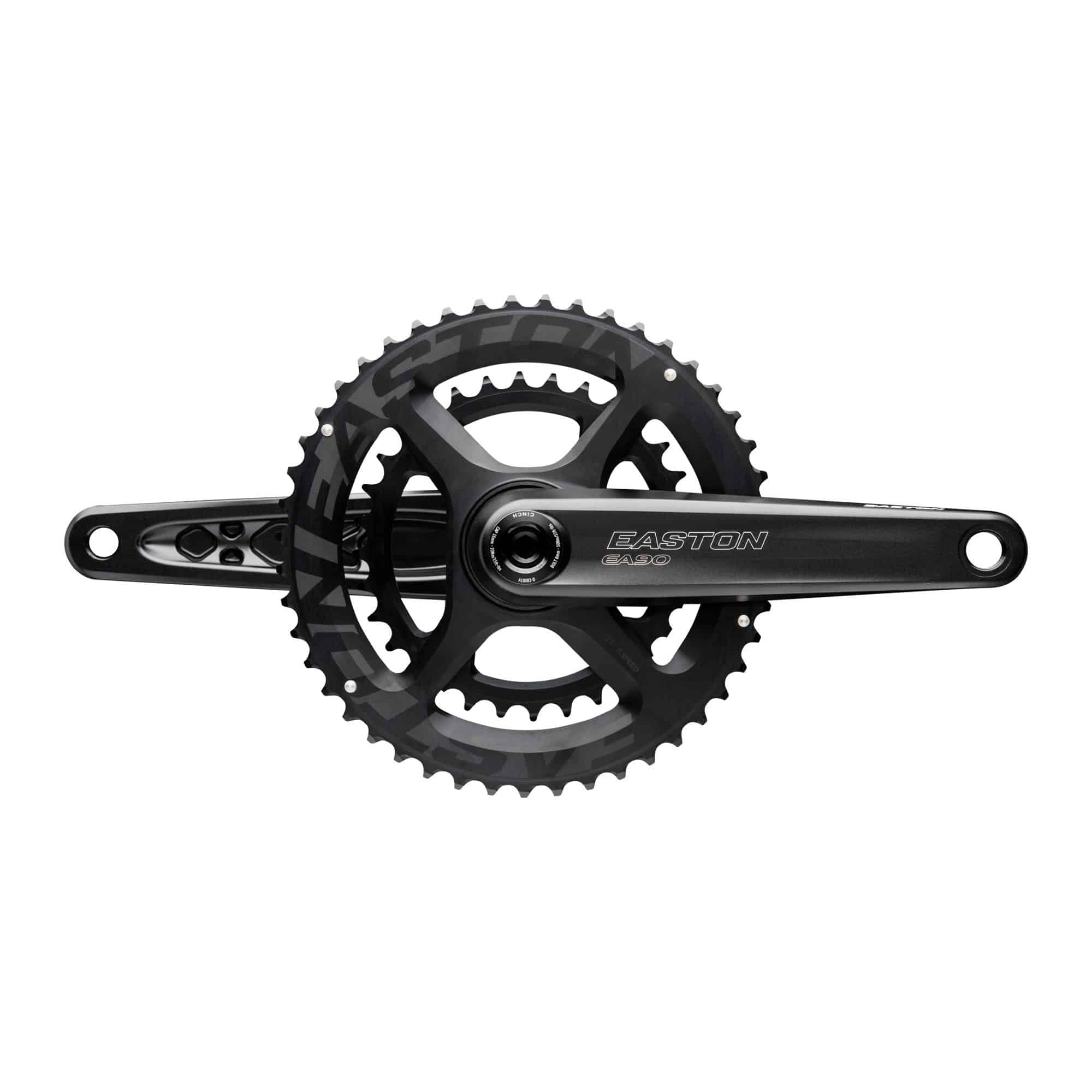 Easton EA90 crank arms for road, gravel, and cyclocross bikes, showing lightweight aluminum construction and crank arm design.