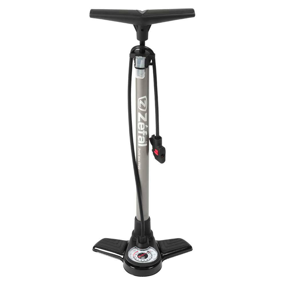 Zefal Profil Max FP20 floor pump with Z-Switch for Presta, Schrader, and Dunlop valves, showing the pump handle and pressure gauge