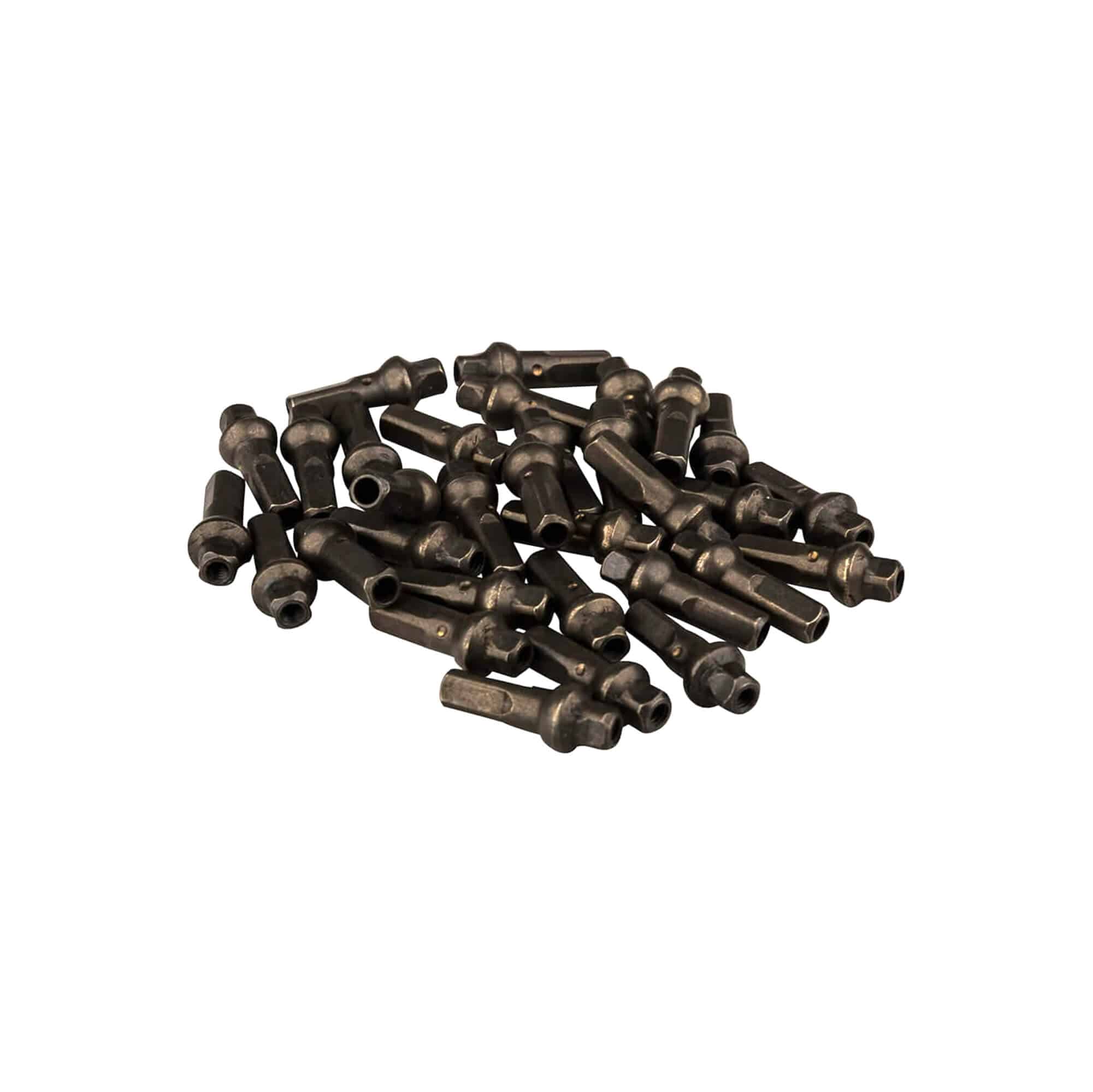 Race Face Dsquare 2.0 x 16 black brass wheel nipples, 32-pack for bicycle wheel stability and component assembly.