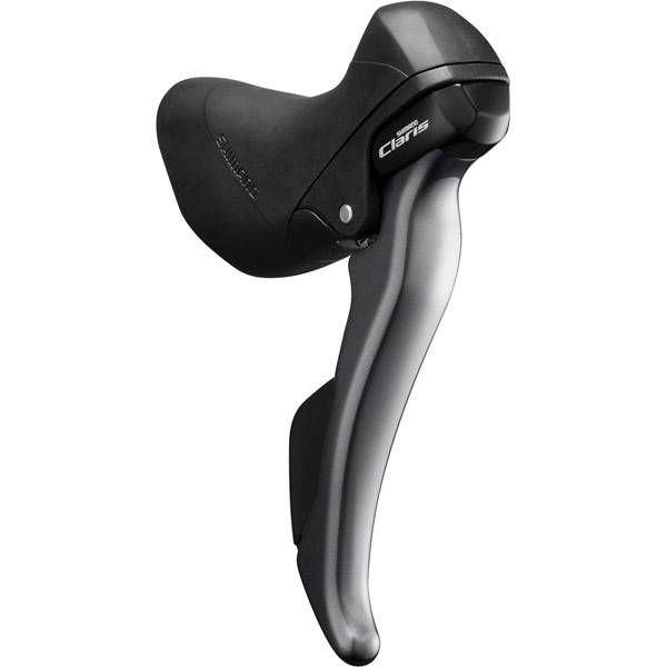 Shimano Claris ST-R2000 8-speed road drop bar shifters with brake levers and gear display, component for road bikes.