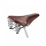 Brooks B67 coil spring saddle with chrome rails, designed for micro-adjust seat posts, showcasing classic leather and spring suspension.