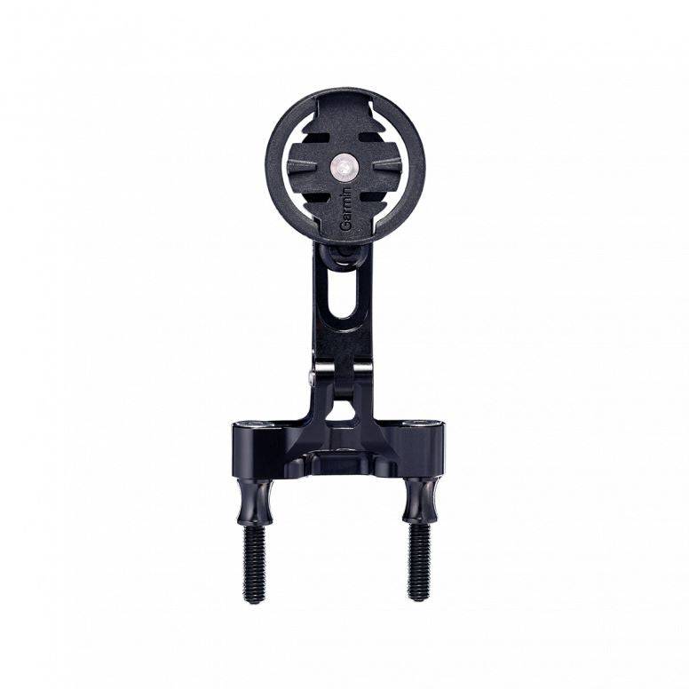 Cane Creek Black computer mount for Garmin and Wahoo cycling devices, mounted on a bicycle handlebar.