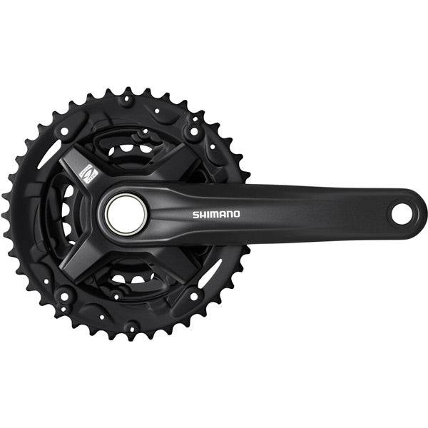 Shimano Altus FC-MT210 2-piece MTB chainset cranks for 9-speed Hyperdrive system, showing crank arms and chainring details.