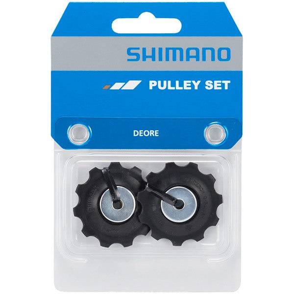 Shimano Deore RD-T6000 rear derailleur tension and guide pulley set for bicycle components, showcasing pulleys and derailleur parts.