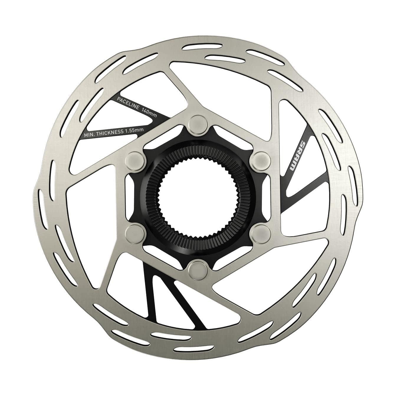 SRAM Paceline 140mm Centerlock rounded road bike rotor with no lockring, designed for high-performance cycling components.