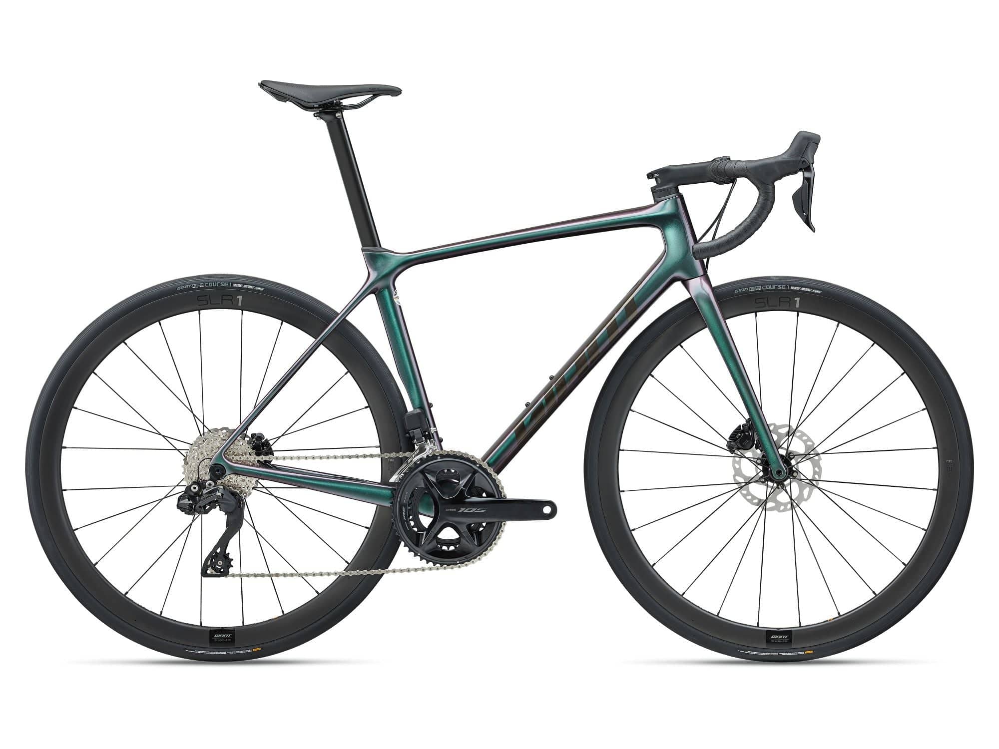 Giant TCR Advanced Pro Disc 1 Di2 road bike with Shimano 105 electronic shifting, carbon frame, and disc brakes.