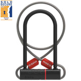 Zefal D-Locks K-Traz U17 cable U-lock with vinyl-covered cable securing a bicycle for safety.
