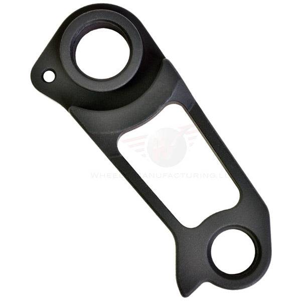 Wheels Manufacturing replaceable derailleur hanger dropout for bike frames, showing metal component with mounting holes.