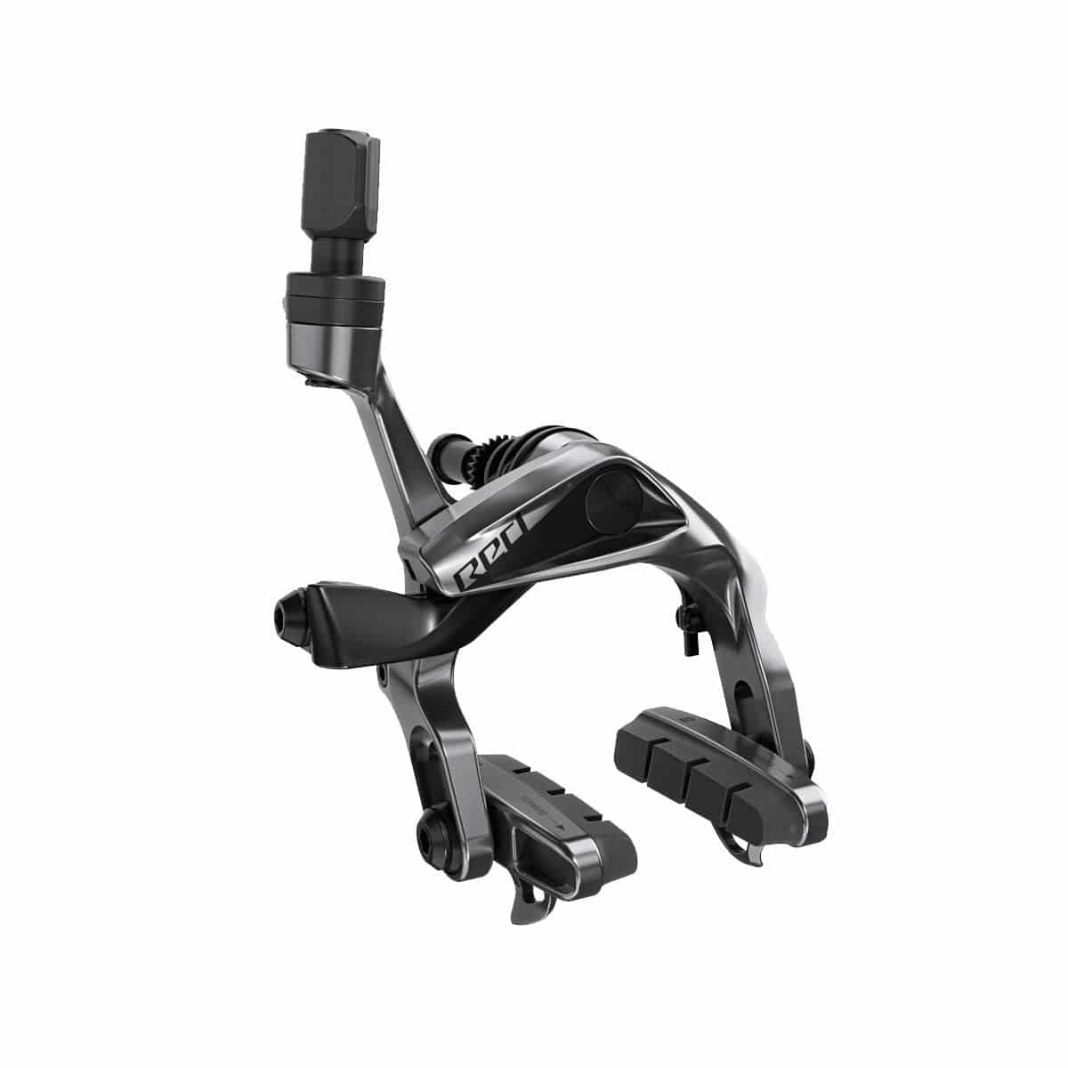 SRAM RED D1 mechanical road bike brake caliper with AeroLink technology, showcasing sleek black components and detailed design.