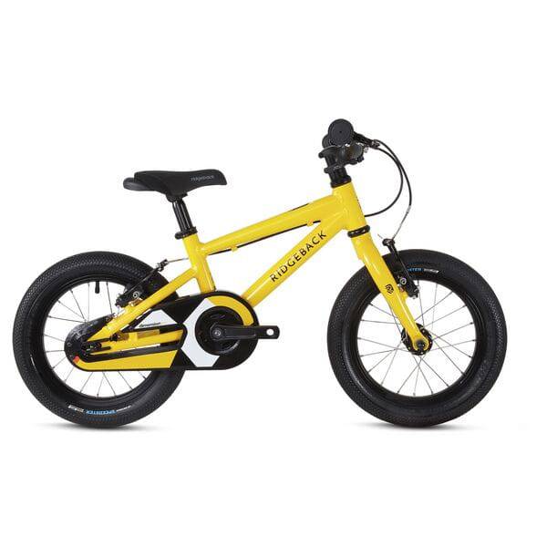 Ridgeback Dimension 14 kids bike for ages 3-4, featuring a sturdy frame and colorful design, suitable for children with 100-110cm height.