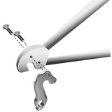 Durable M Part gear hanger for bikes, compatible with various brands, shown in black metal with mounting holes.