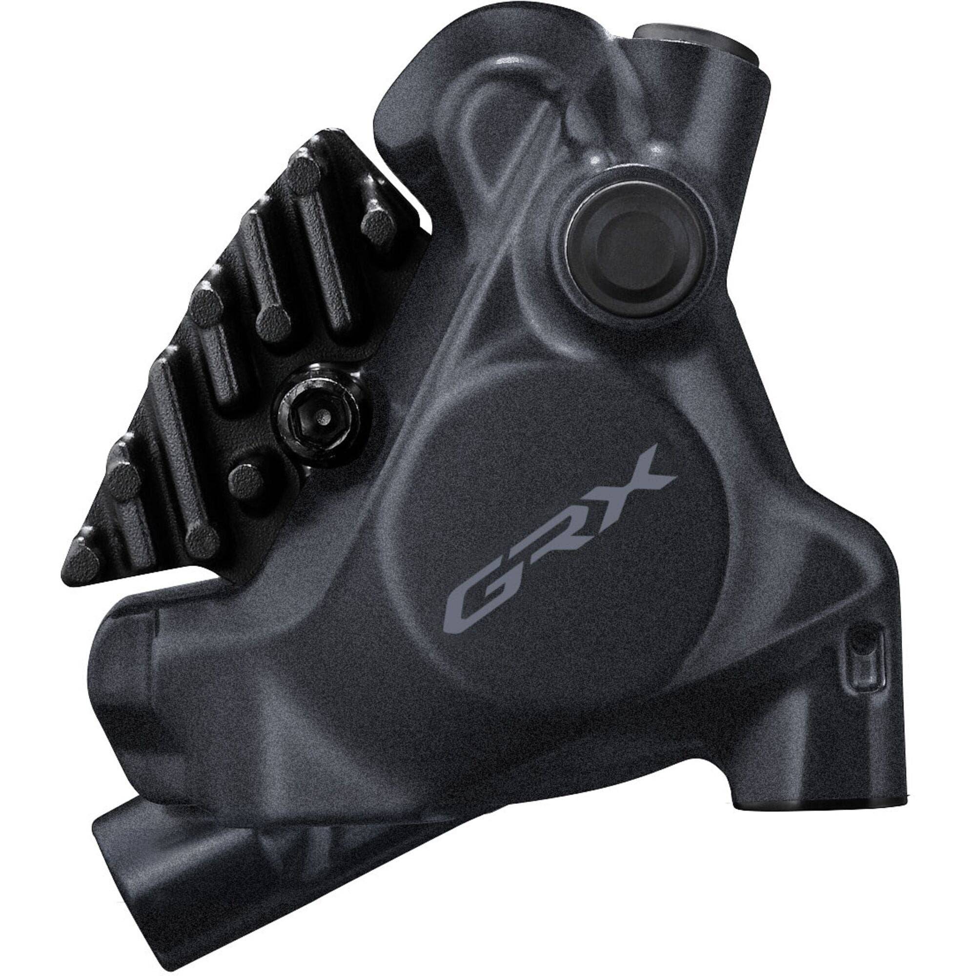 Shimano GRX RX410 rear hydraulic disc brake caliper with flat mount for bike components, no rotor or adapter included.