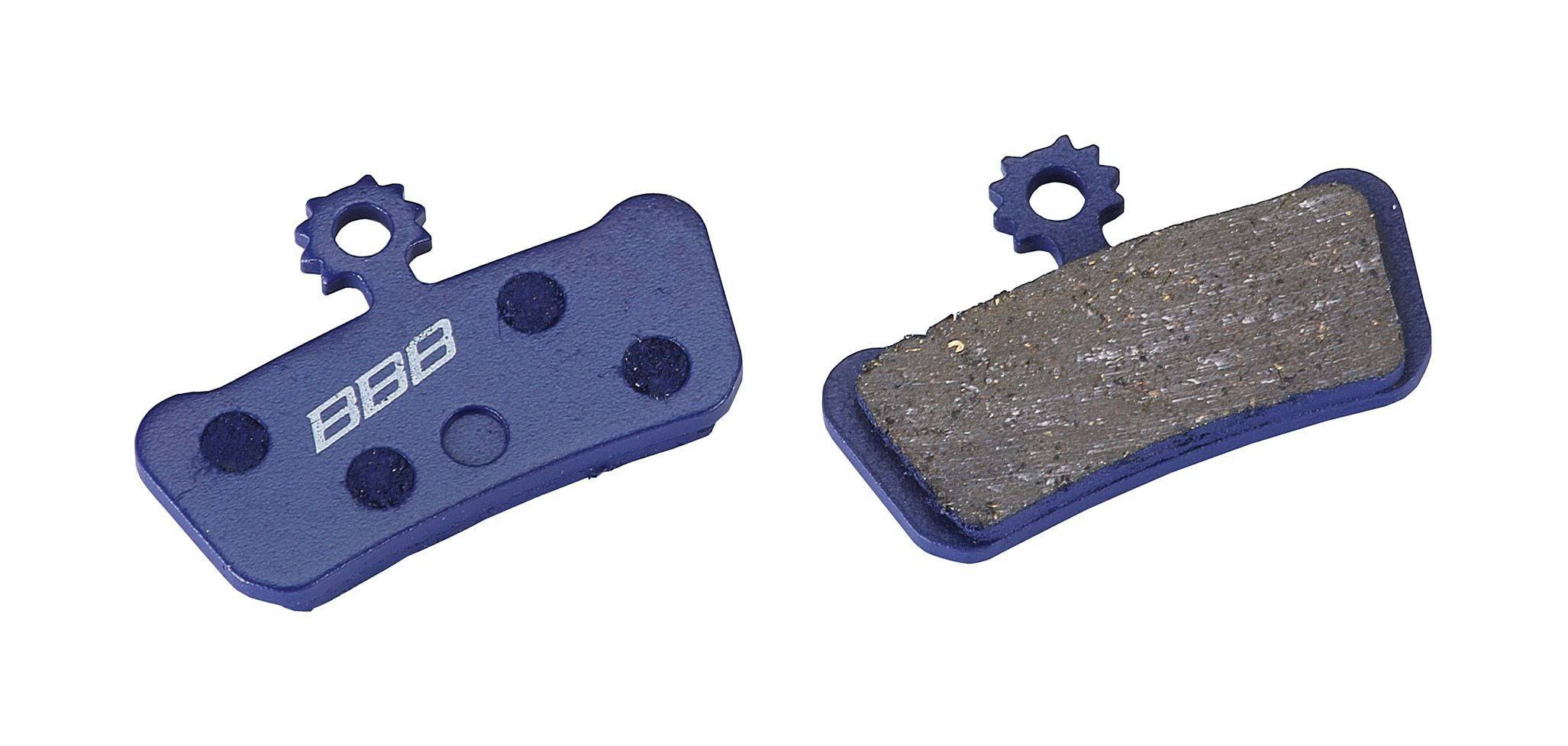 BBB BBS-39 DiscStop Organic Brake Pads for Avid and Sram XO Trail brakes, showing the organic brake pad with branding details.