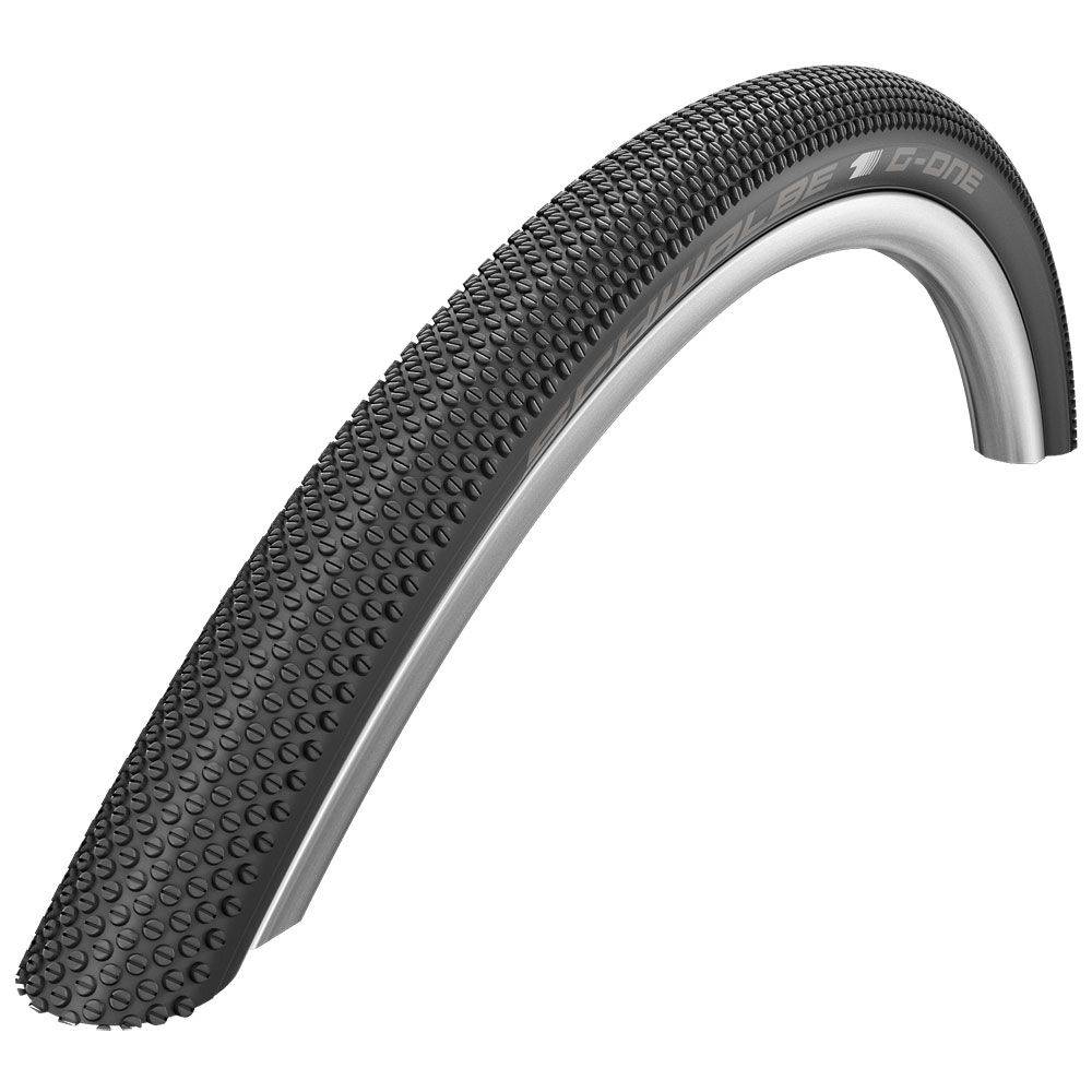 Schwalbe G-One Allround Evo Super Ground TLE tubeless-ready gravel and road bike tire mounted on wheel with tread detail
