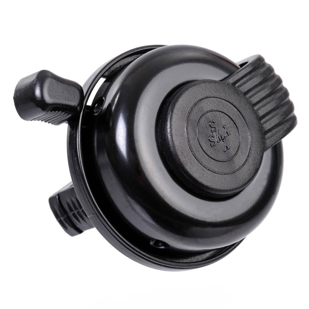 ID Horns & Bells Standard Steel Dome Horn with left-hand thumb lever mechanism, mounted on a bicycle handlebar.