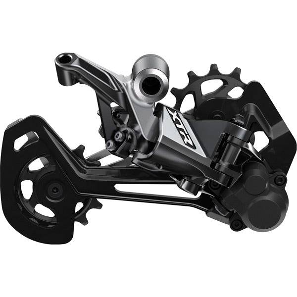 Shimano XTR RD-M9100 12-speed MTB rear derailleur with Shadow Plus design, black component with metal accents.