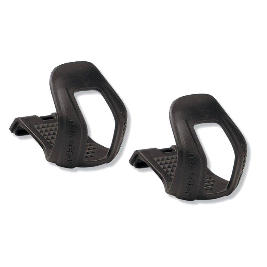 Zefal Half Toe-Clips for cycling pedals, showing black plastic clips with metal straps for secure pedal grip and cycling component use.