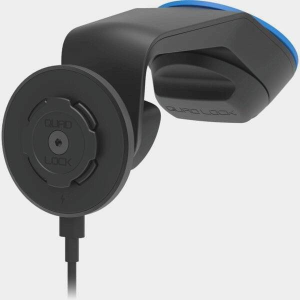 Quad Lock Wireless Charging Head V2 for car and desk mounts, fast charging accessory by Quad Lock, shown attached to a mount.