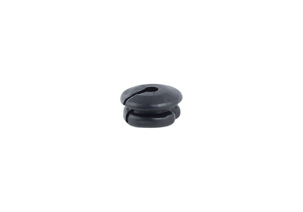 Black Trek seat tube wire routing grommet for Di2 and EPS electronic shifting components, designed for clean cable management.