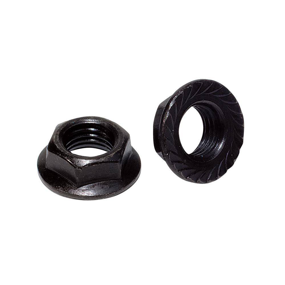 Weldtite cotterless axle nuts with 14mm hex head for bike wheel components, showing the metal nuts and threading.