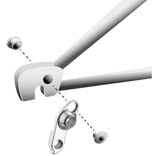 Durable M Part gear hanger for bikes, compatible with various brands, shown as a replacement component for bike gear systems.