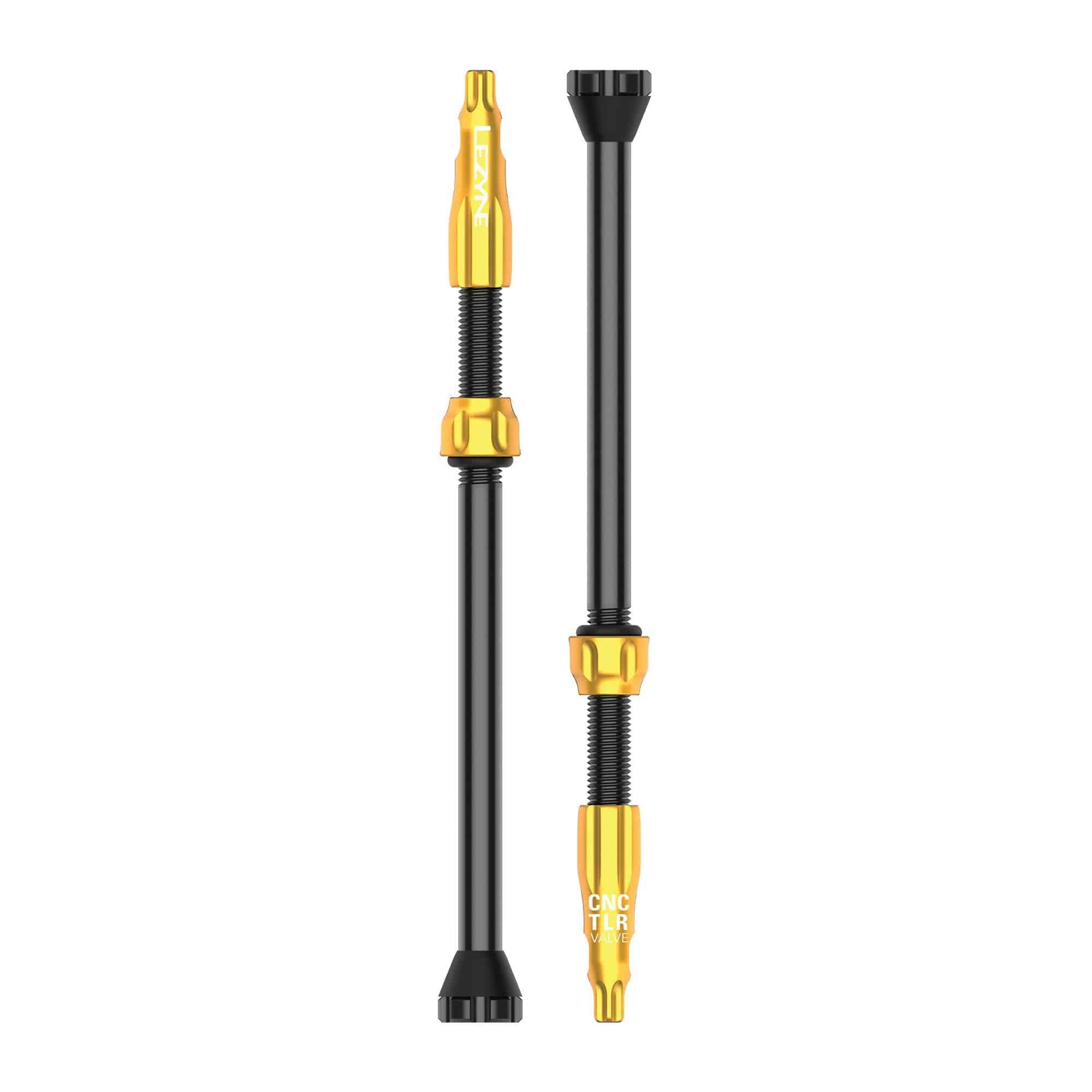 Lezyne CNC TLR tubeless valve pair with 80mm Presta valves and locknuts for bicycle wheel tubeless setups