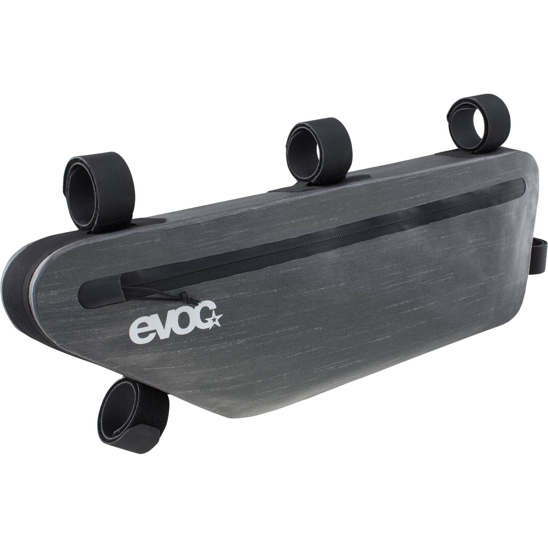 EVOC waterproof bike packing frame bag with 3.5L capacity, designed for secure storage on mountain bikes.
