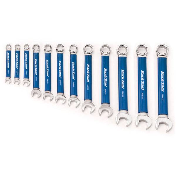 Park Tool MWSET-2 metric wrench set with 6-17mm wrenches, durable workshop tools arranged in a case.