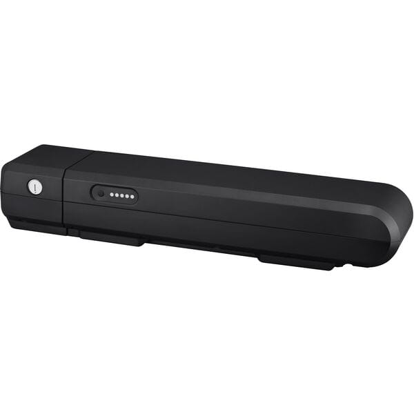 Shimano STEPS BT-EN405 504Wh rear carrier battery for e-bike systems, black, mounted on e-bike frame.