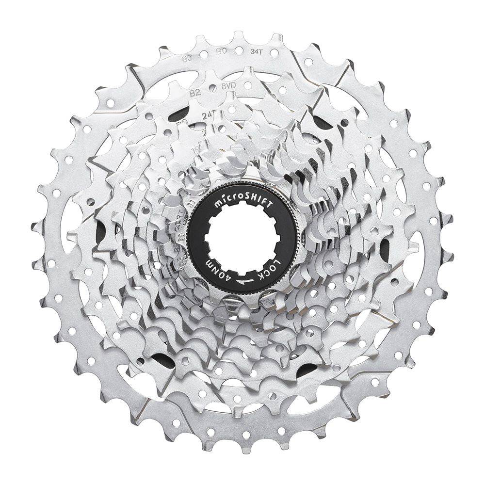 MicroSHIFT H-Series 11-speed steel cassette for road and e-bike HG hubs, featuring durable metal construction and gear teeth.
