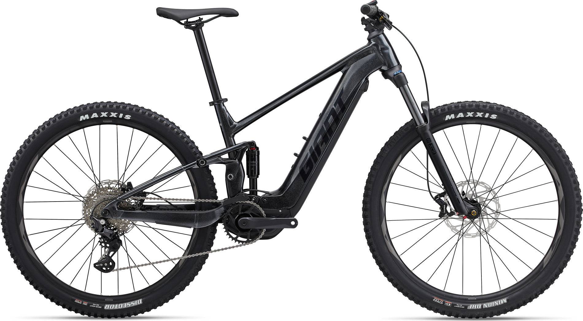 Giant Stance E+ 2 e-mountain bike with SyncDrive Sport motor and EnergyPak battery, displayed on a trail.