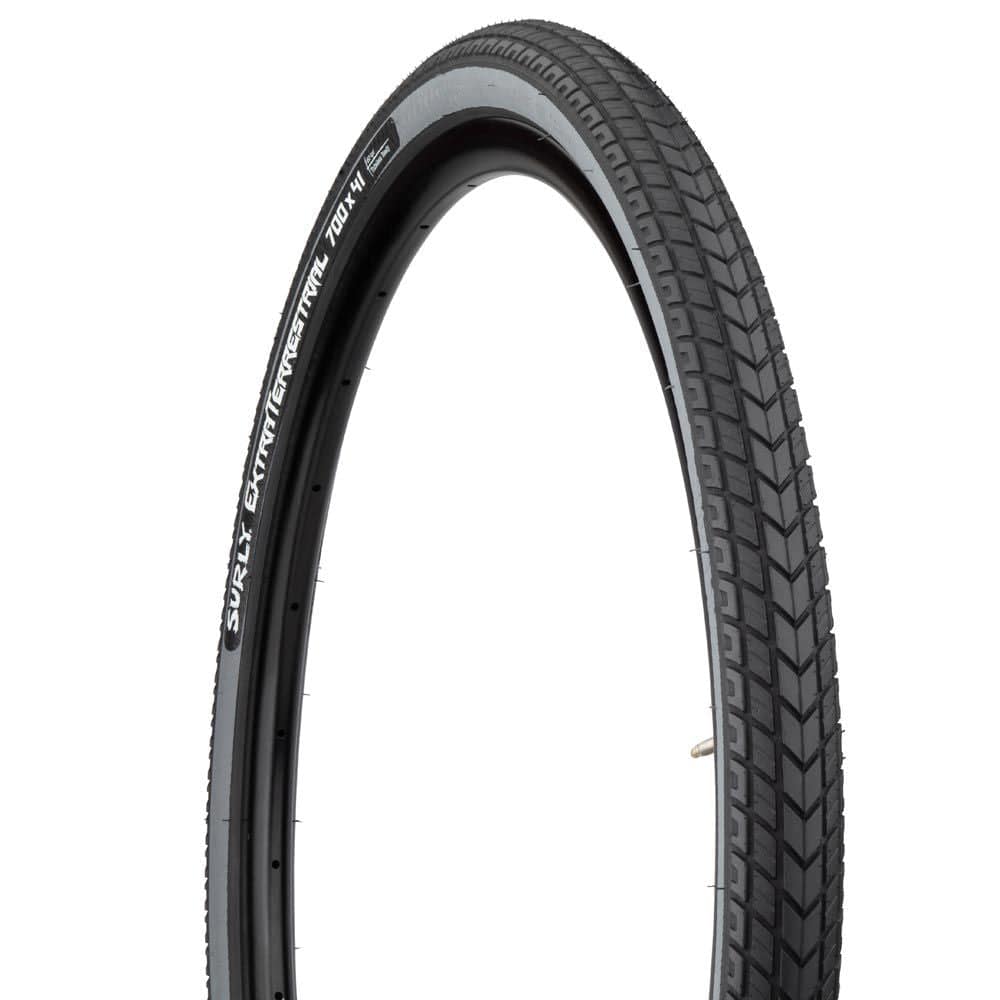 Surly ExtraTerrestrial 700c TLR tubeless-ready off-road touring bicycle tire mounted on a wheel.