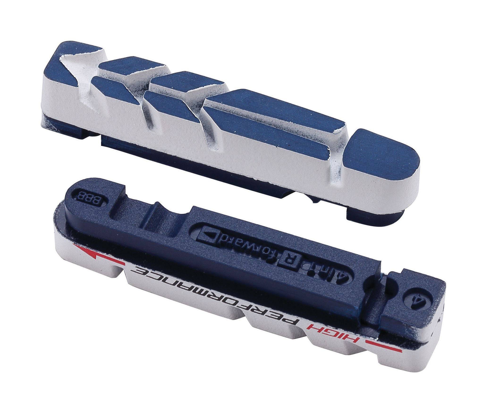 BBB BBS-28HP UltraStop 4-in-1 brake pads for Shimano bikes, showing the high-performance brake pad set with mounting hardware