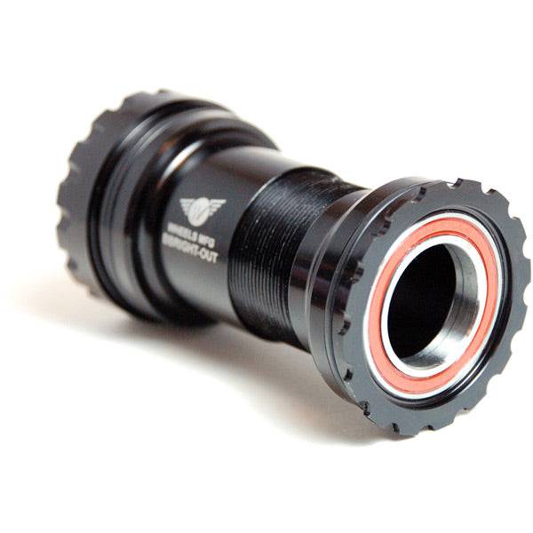 Wheels Manufacturing BBRight outboard angular contact bearings for 24mm crank bottom brackets, showing close-up of bearings in package