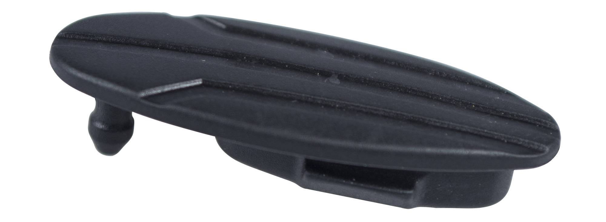 Black Trek Remedy 2013 downtube frame plug protecting the main triangle exit hole on a mountain bike frame.