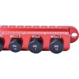 Wheels Manufacturing M15x1.5 axle ruler plug gauge for solid, QR, and thru axles, used to measure axle compatibility.