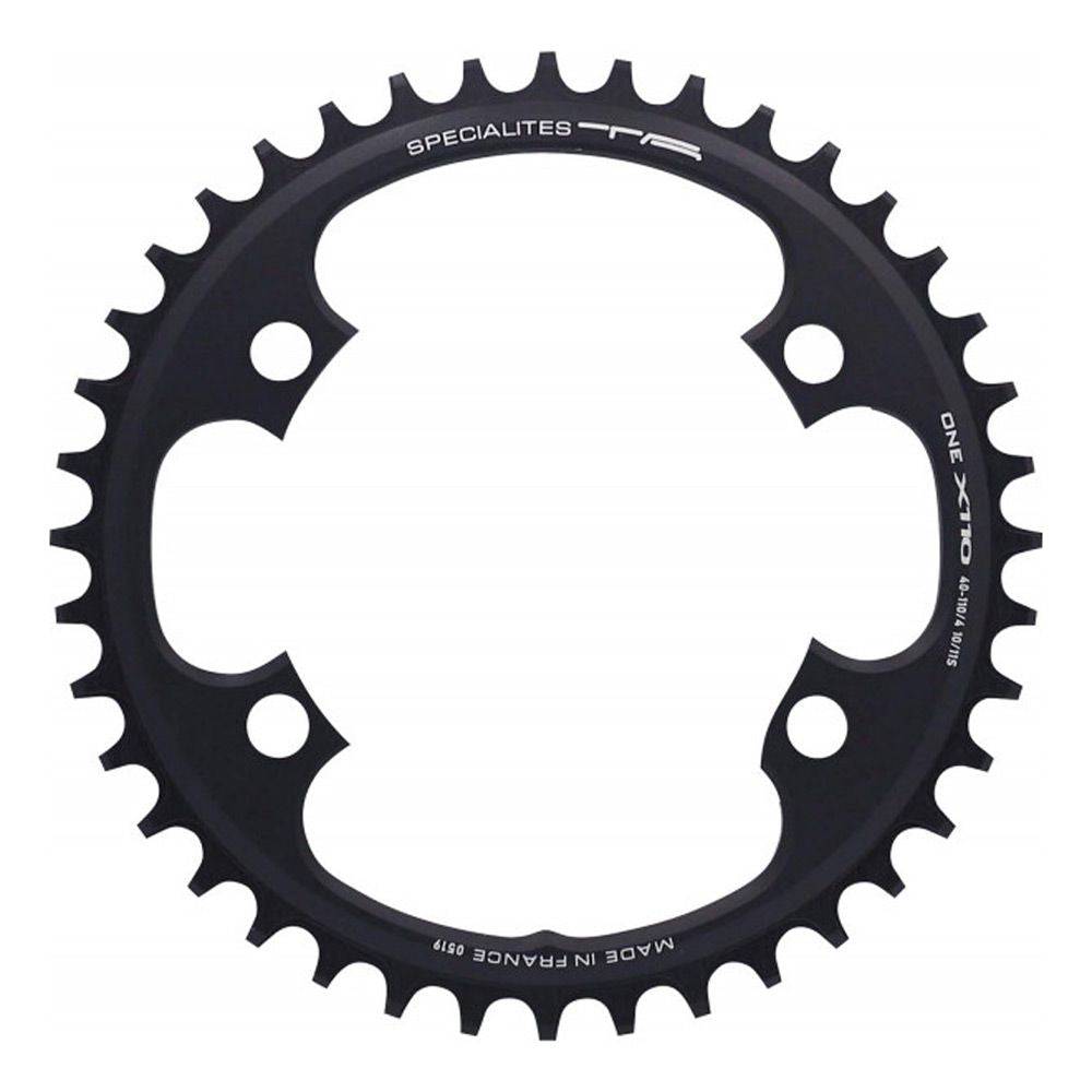 Specialites TA 110pcd 4-arm narrow-wide bike chainring for 10/11/12-speed mountain and road bikes, close-up view of the component.