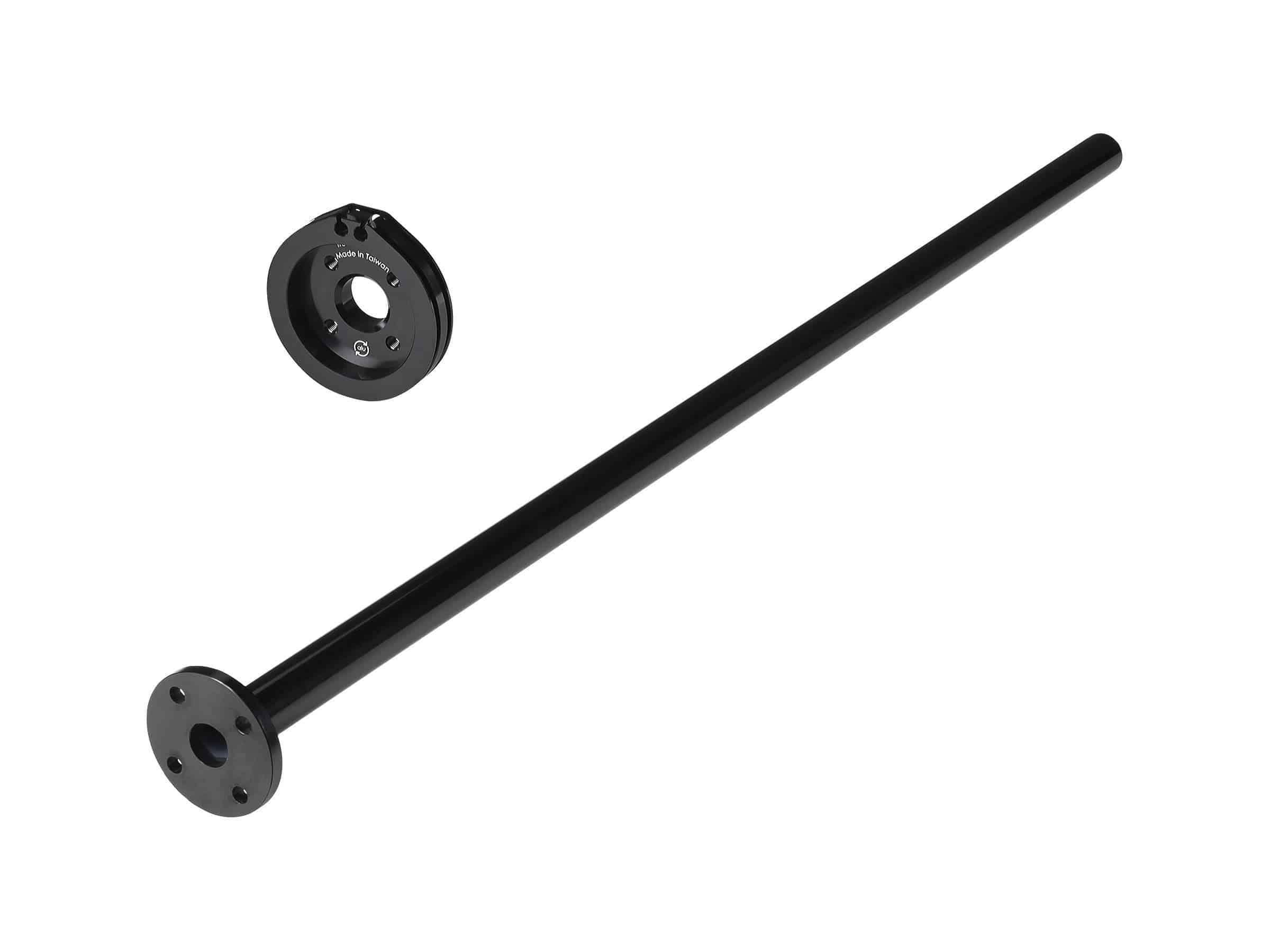 Trek Fetch+ 4 steering tube with disc brake forks for road bikes, showing the component's polished metal finish and mounting points.