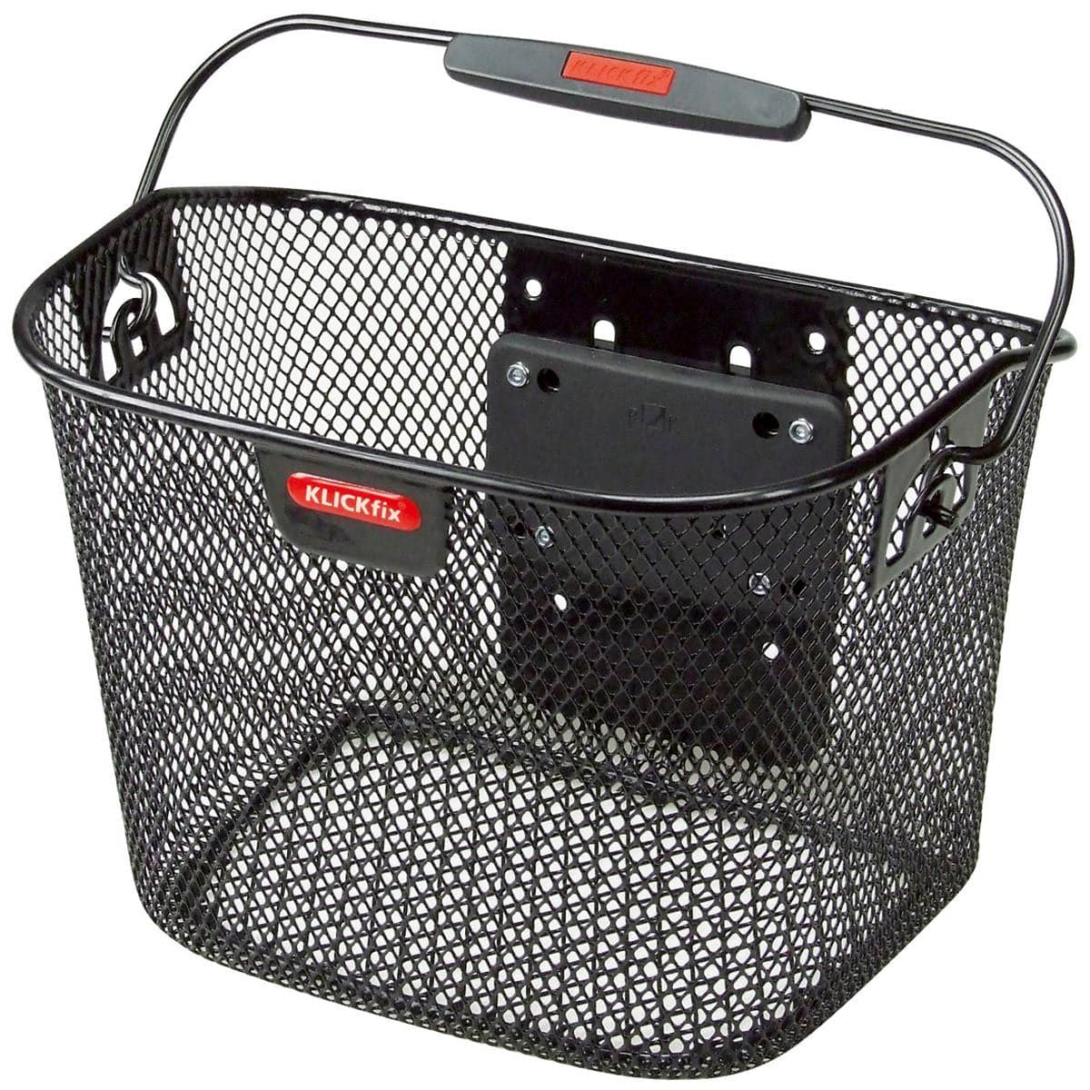 Black Rixen-Kaul Mini Handlebar Basket 10L mounted on a bike, featuring quick-release KLICKfix compatibility for cycling accessories.