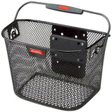 Black Rixen-Kaul Mini Handlebar Basket 10L mounted on a bike, featuring quick-release KLICKfix compatibility for cycling accessories.