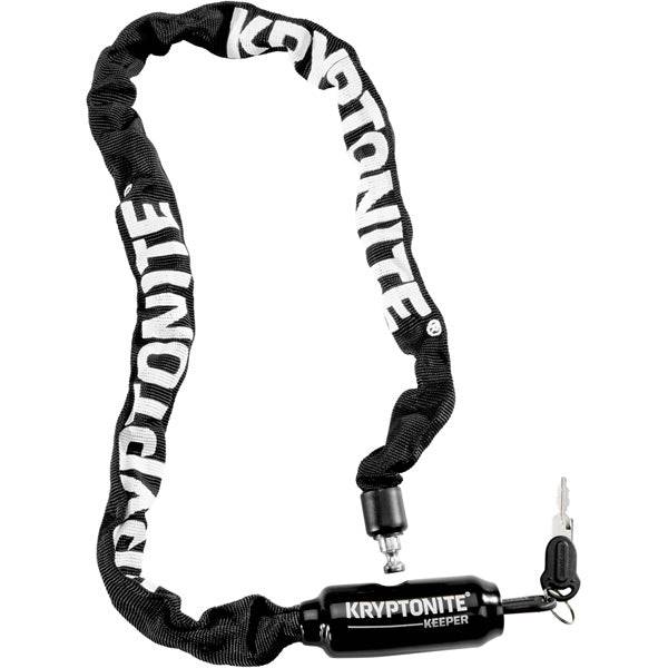 Kryptonite Keeper 585 integrated 5mm x 85cm bicycle chain lock with durable metal links for bike security.