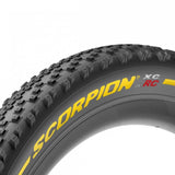 Pirelli Scorpion XC RC Lite tubeless ready MTB tire 29x2.40 with yellow sidewalls, designed for mountain biking performance.