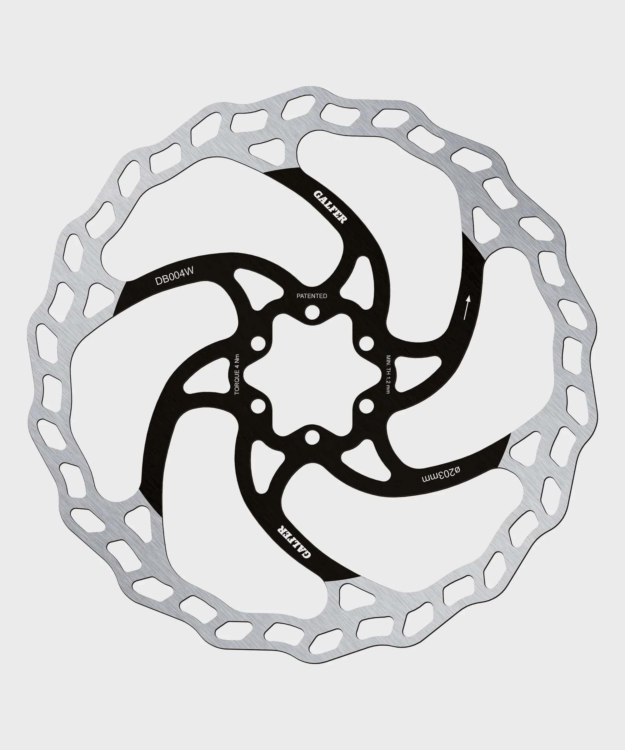 Galfer Wave 6-Bolt MTB disc brake rotor showing high-performance silver brake rotor with six bolt holes for mountain bike brakes