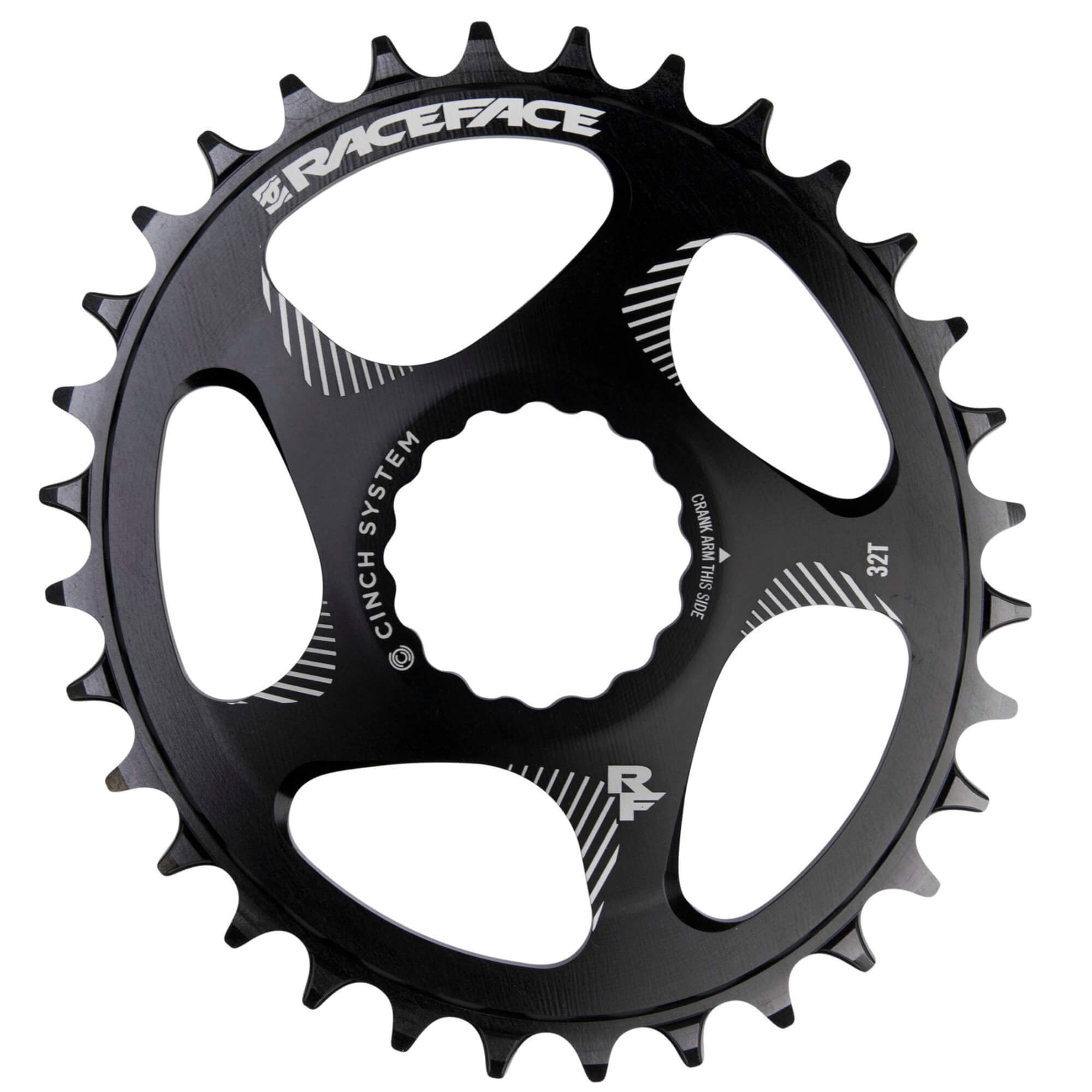 Race Face direct mount oval chainring for mountain bikes, featuring 10% ovality to enhance pedal efficiency and performance.