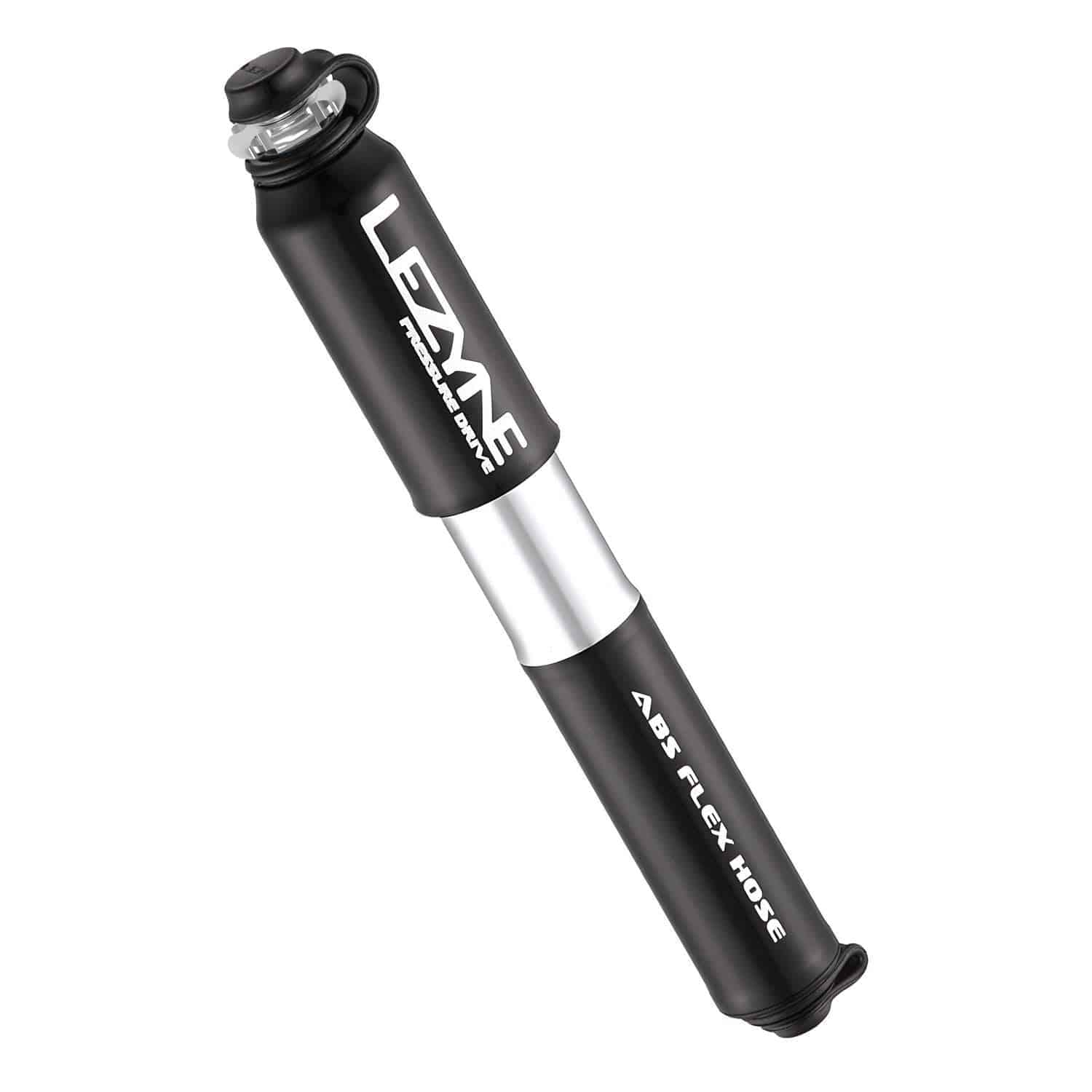 Lezyne Pressure Drive hand pump with ABS Flex Hose for Presta and Schrader valves, compact bike pump accessory.