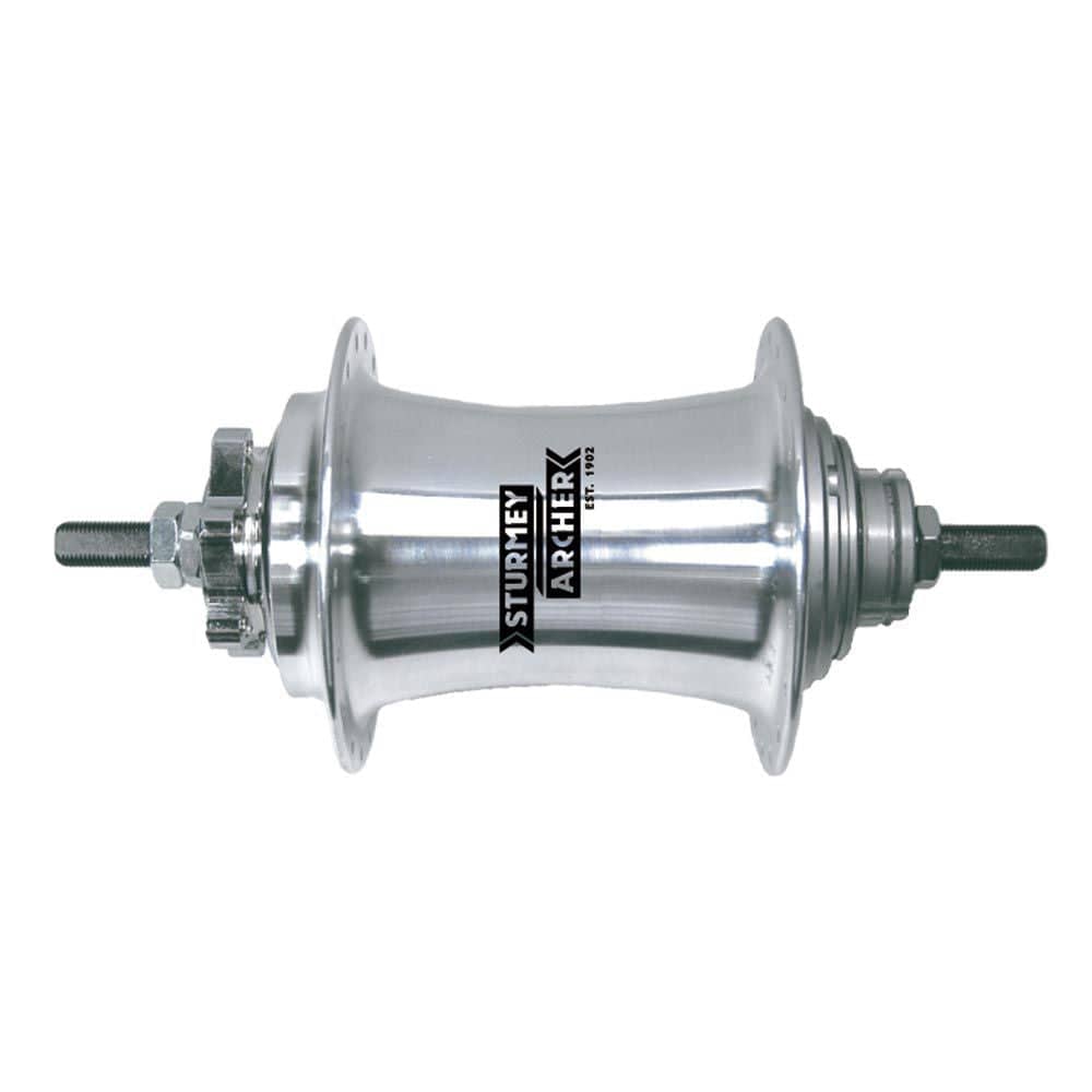 Sturmey Archer SX-RK3 3-speed gear hub for disc brake bikes with wide hubshell, showing the compact drivetrain component.
