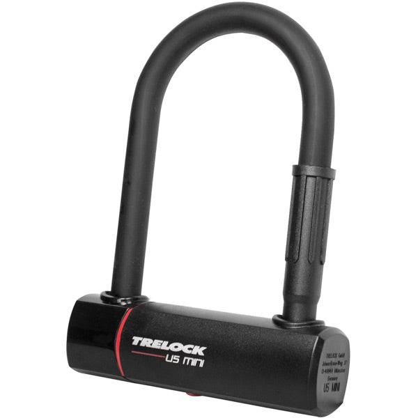 Trelock U5 Mini 140mm bike lock with Sold Secure Gold rating and universal mounting bracket, accessory for securing bicycles.
